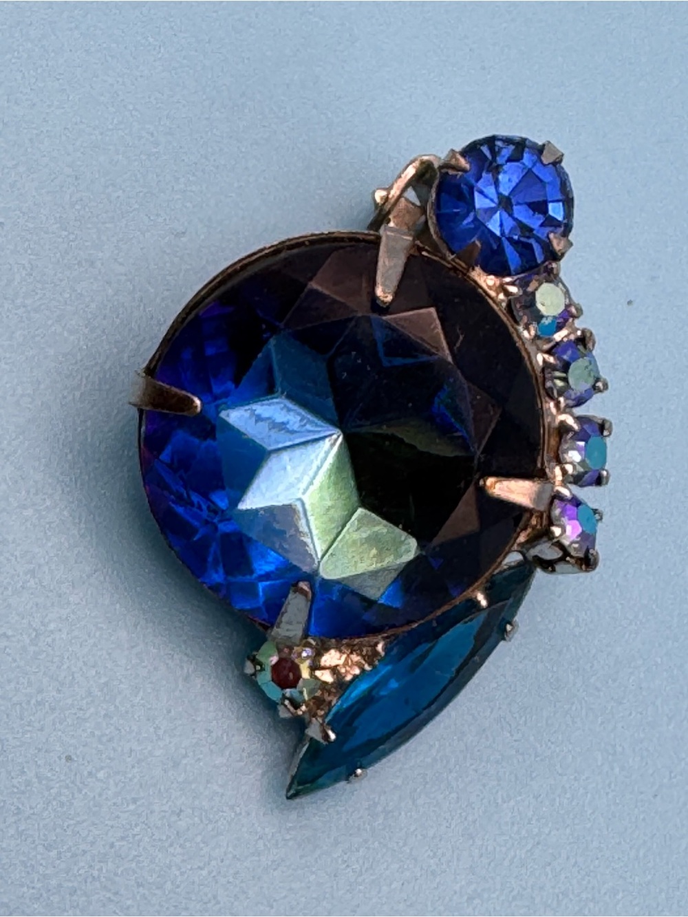 VTG Juliana Rhinestone Blue Watermelon Rivoli Aurora Borealis - Picture 2 of 9